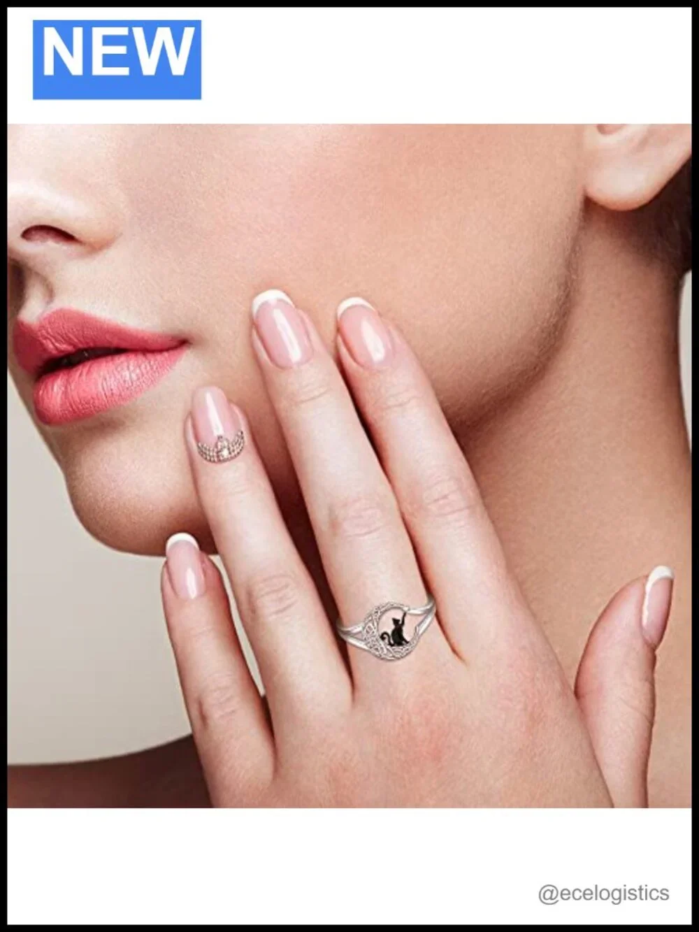 S925 Sterling Silver Cat Moon Ring Thumb Statement Jewelry Gift for Women